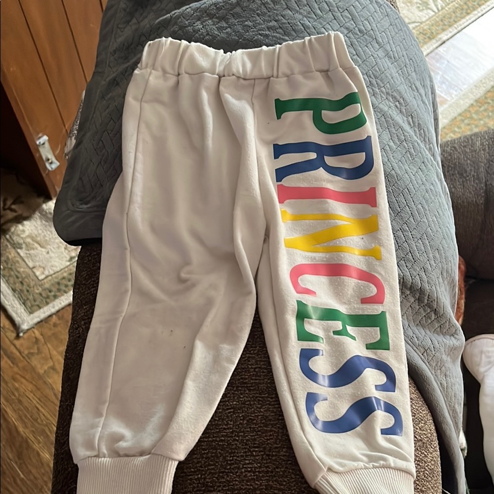 White and Green Leggings with Colorful Print